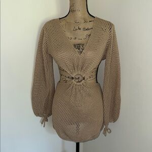 Stylish Tan Knit Swim Dress with Cutout